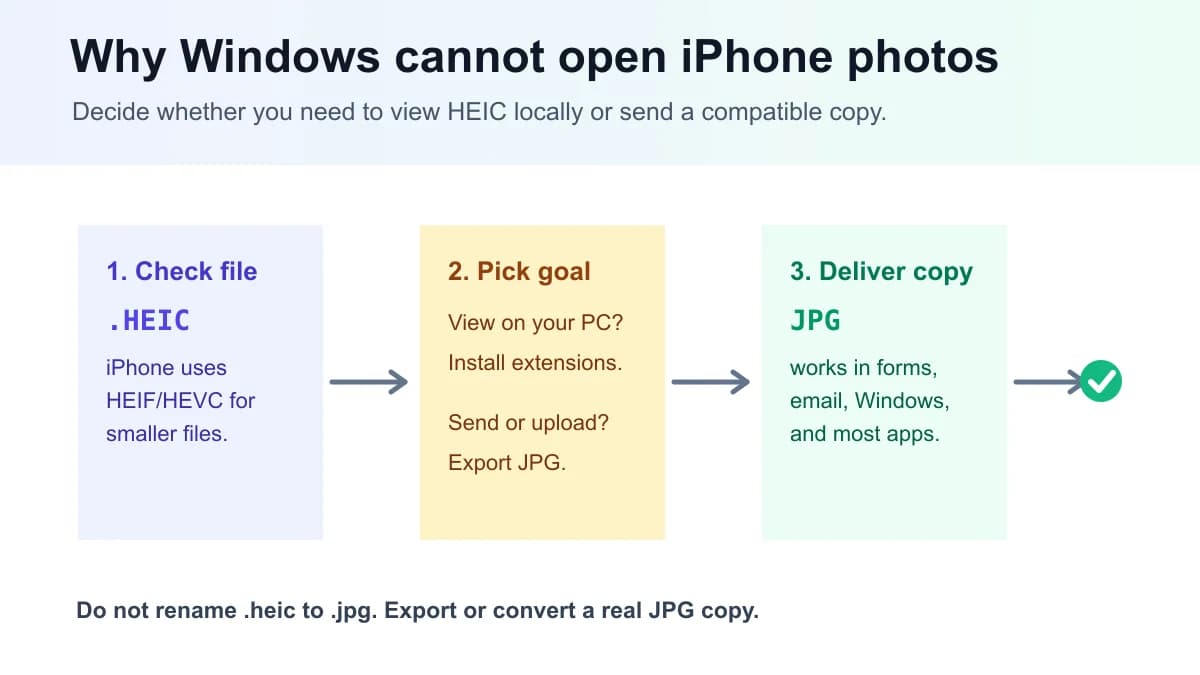 iPhone HEIC 相片在 Windows 打不開的決策圖