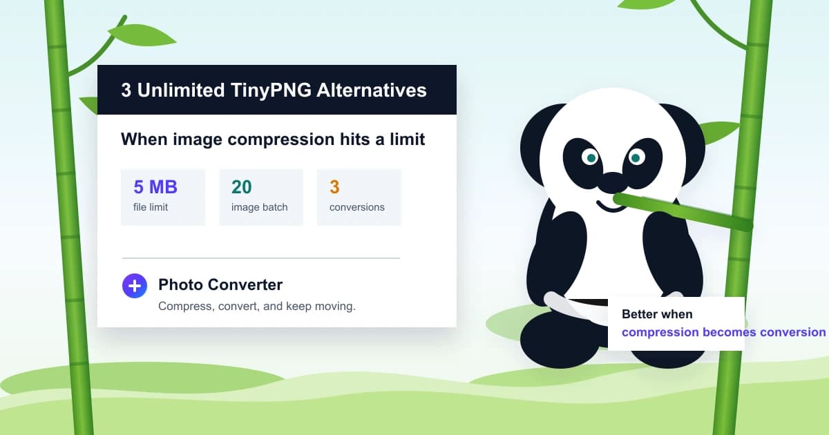 Imagem destacada com panda para 3 alternativas unlimited ao TinyPNG e Photo Converter
